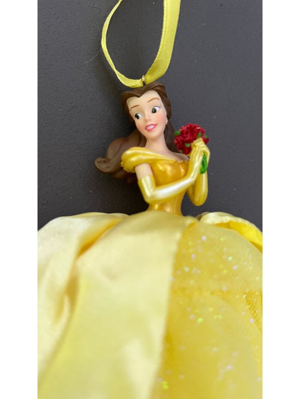 Disney Belle Yellow Gown Christmas Ornament Rose Details Satin & Tulle - Picture 3 of 5